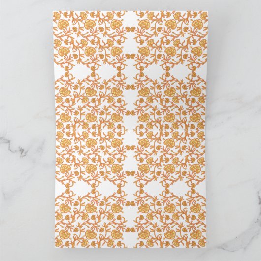 Een sinaasappel en wit behang met een bloemmotief bedankkaart (Binnen)