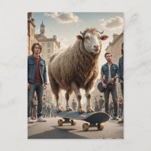 Een Skateboard Sheep Koe Hybrid Briefkaart