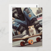 Een Skateboarden Hamster in de Stad Retro Punk Briefkaart (Voorkant / Achterkant)