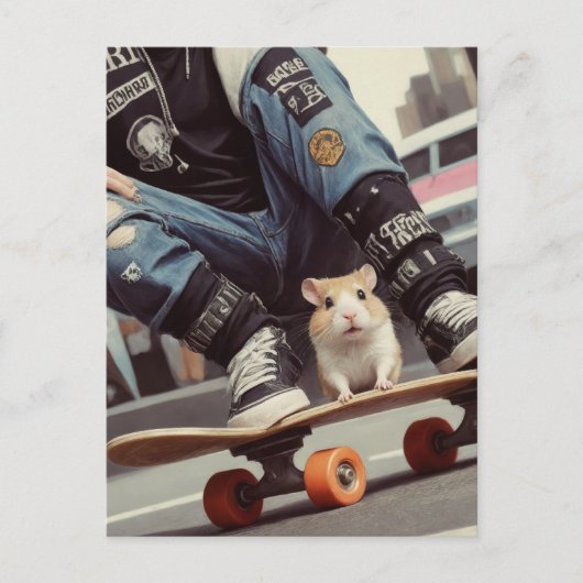 Een Skateboarden Hamster in de Stad Retro Punk Briefkaart (Voorkant)