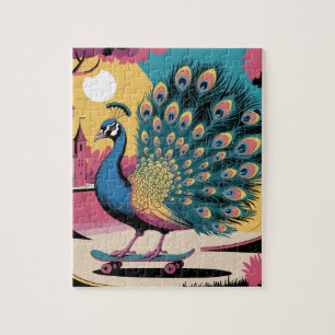 Een skateboarden pauw legpuzzel