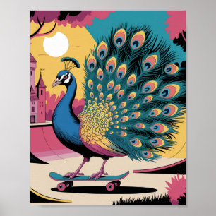 Een skateboarden pauw poster
