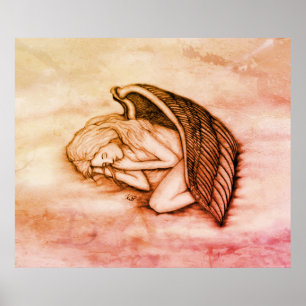 Een slaapengel op de hemelwolken in de marmer poster