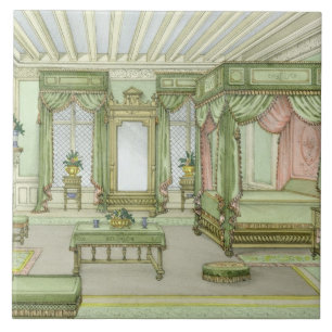 Een slaapkamer in Henri II-stijl (kleurenlitho) Tegeltje