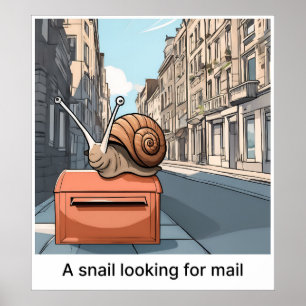 Een slak op zoek naar post - Print