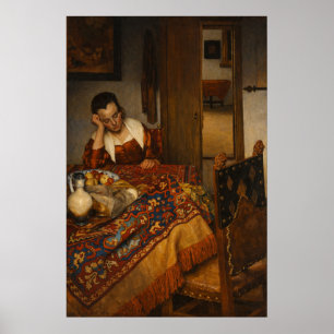 Een slapende dienstmeid van Johannes Vermeer Poster