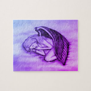 Een slapende engel op de hemel, wolken in roze legpuzzel