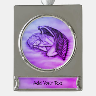 Een slapende engel op de hemel, wolken in roze verzilverd banner ornament