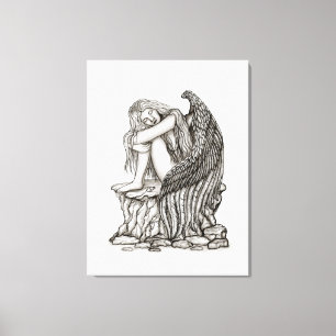 Een slapende engel op de steen canvas afdruk