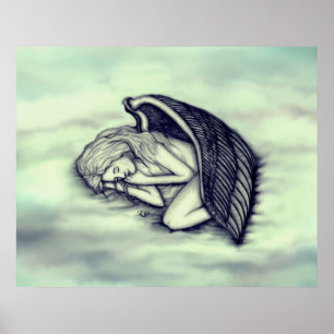 Een slapende engel op de wolken van de hemel in he poster