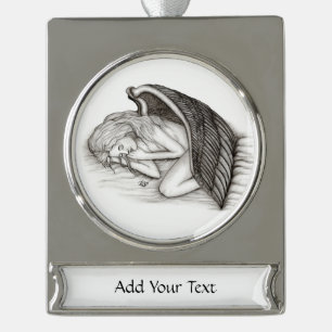 Een slapende engel verzilverd banner ornament
