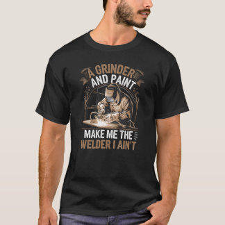 Een slijper en verf maken mij de lasser die ik t-shirt
