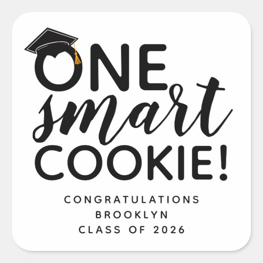Eén Smart Cookie Afstuderen Favor Vierkante Sticker (Voorkant)
