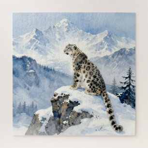 Een sneeuwluipaard op besneeuwde top legpuzzel