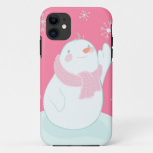 Een sneeuwman die naar een vallende sneeuwvlok rei iPhone 11 hoesje