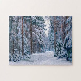 Een sneeuwpad in het bos legpuzzel