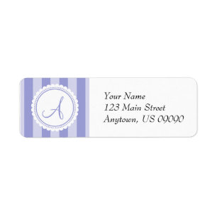 Een Snoep Striper Monogram Adresetiket (Paars) Etiket