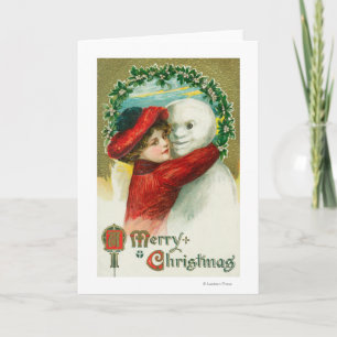 Een snowman-scène met een prettige kerst feestdagen kaart