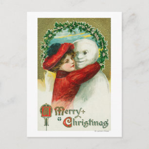 Een snowman-scène met een prettige kerst feestdagenkaart