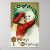 Een snowman-scène met een prettige kerst poster (Voorkant)