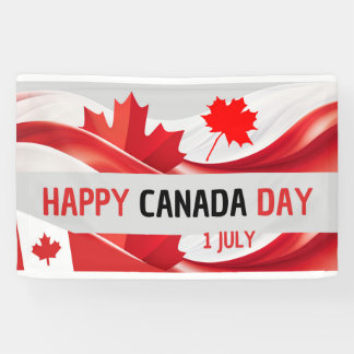 Een spandoek met de tekst "Happy Canada Day, 1 jul