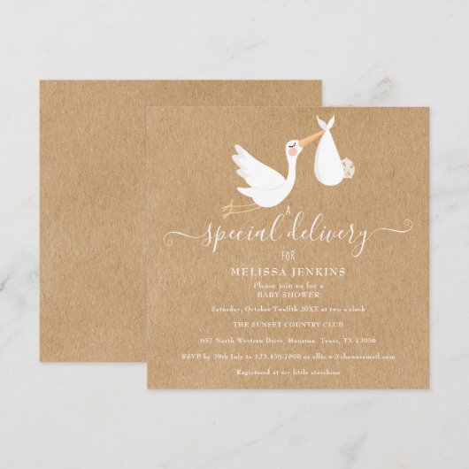 Een speciale bezorging Ooievaar Baby Shower / Spri Kaart (Voorkant / Achterkant)