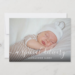 Een speciale bezorging script baby jongen foto geb aankondiging