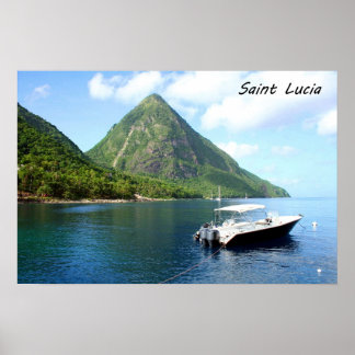 Een speedboot voor de Pitons in Saint Lucia Poster
