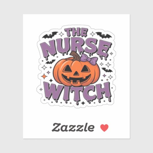 Een speels ontwerp met een pompoenheks met een sticker (Vel)