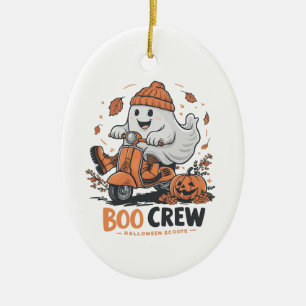 Een speelse geest op een scooter keramisch ornament