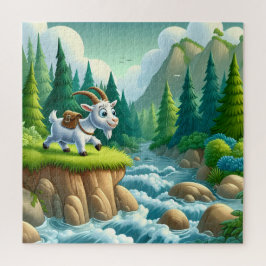 Een speelse geitenreis temidden van groen & stream legpuzzel