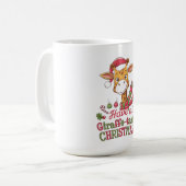 Een speelse kerstgiraffe koffiemok (Voorkant links)