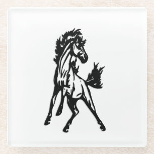 Een speelse springende paard glazen onderzetter