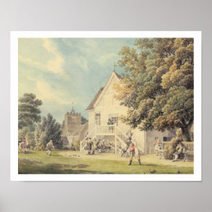 Een spel van Bowls op de Bowling Green buiten de B Poster