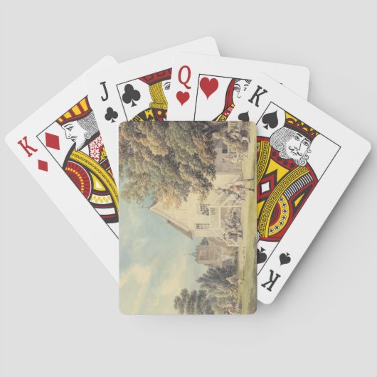 Een spel van Bowls op de Bowling Green buiten de B Speelkaarten (Achterkant)