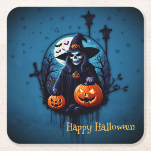 Een spookachtige Halloween scene Vierkante Kartonnen Onderzetter