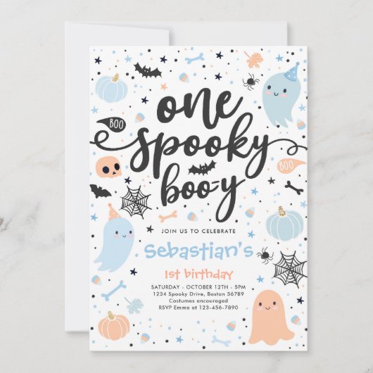 Een Spooky Boo-y Leuke Halloween Ghost 1e Verjaard Kaart (Voorkant)
