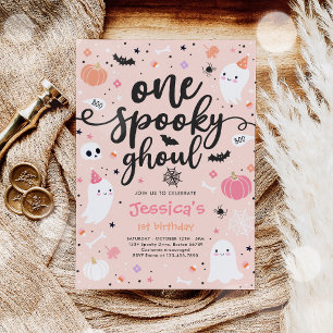 Eén Spooky Ghoul Cute Halloween Ghost 1st Birthday Kaart