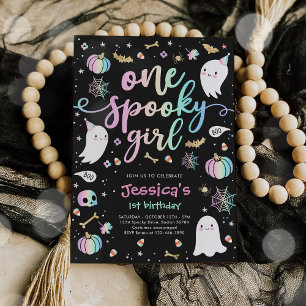 Eén Spooky Girl Cute Halloween Ghost 1e verjaardag Kaart