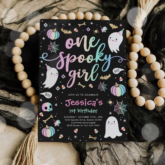 Eén Spooky Girl Cute Halloween Ghost 1e verjaardag Kaart