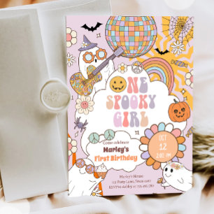 Een spooky meisje retro halloween eerste verjaarda kaart