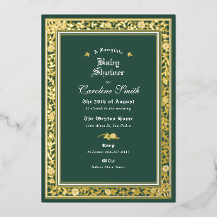 Een sprookjesachtig bos groen en goud Baby shower Folie Uitnodiging