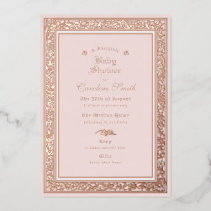 Een sprookjesachtige roze gouden babyshower folie uitnodiging
