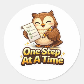 Eén Stap Tegelijk – Schattige Motiverende Uil Ronde Sticker