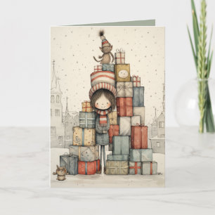 Een stapel kerstcadeautjes illustreren kaart