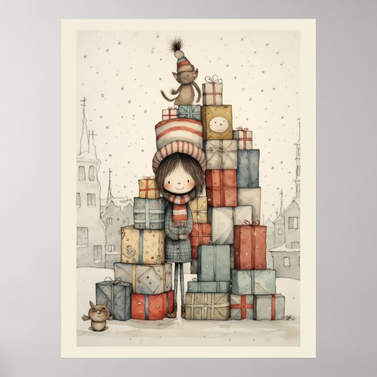 Een stapel kerstcadeautjes poster (Voorkant)