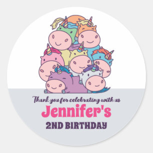 Een stapel Unicorns Cute Kids Birthday Party Favor Ronde Sticker