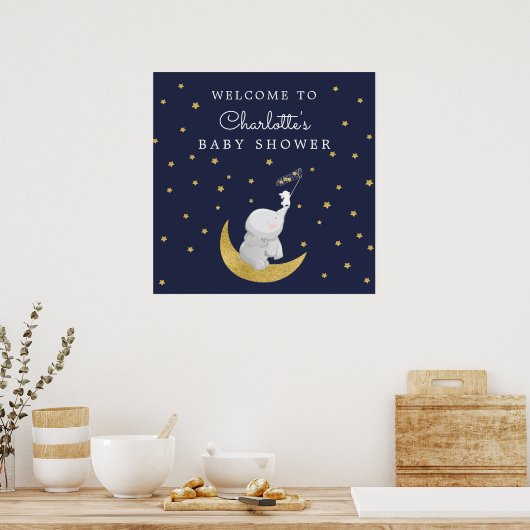 Een Star Bunny Elephant Baby shower Welkom vangen Poster (Keuken)