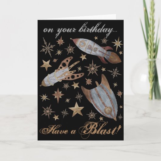 Een Steampunk Birthday Blast Kaart (Voorkant)