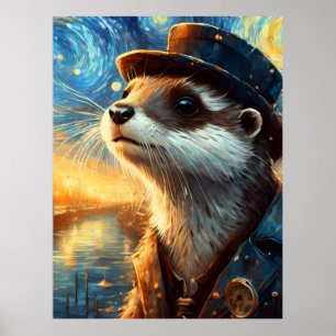 Een Steampunk Otter in de Sterrennacht Poster
